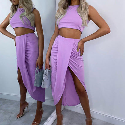 🌸New Arrival 50%OFF💖 Slim Sleeveless Top & Irregular Midi Skirt Set