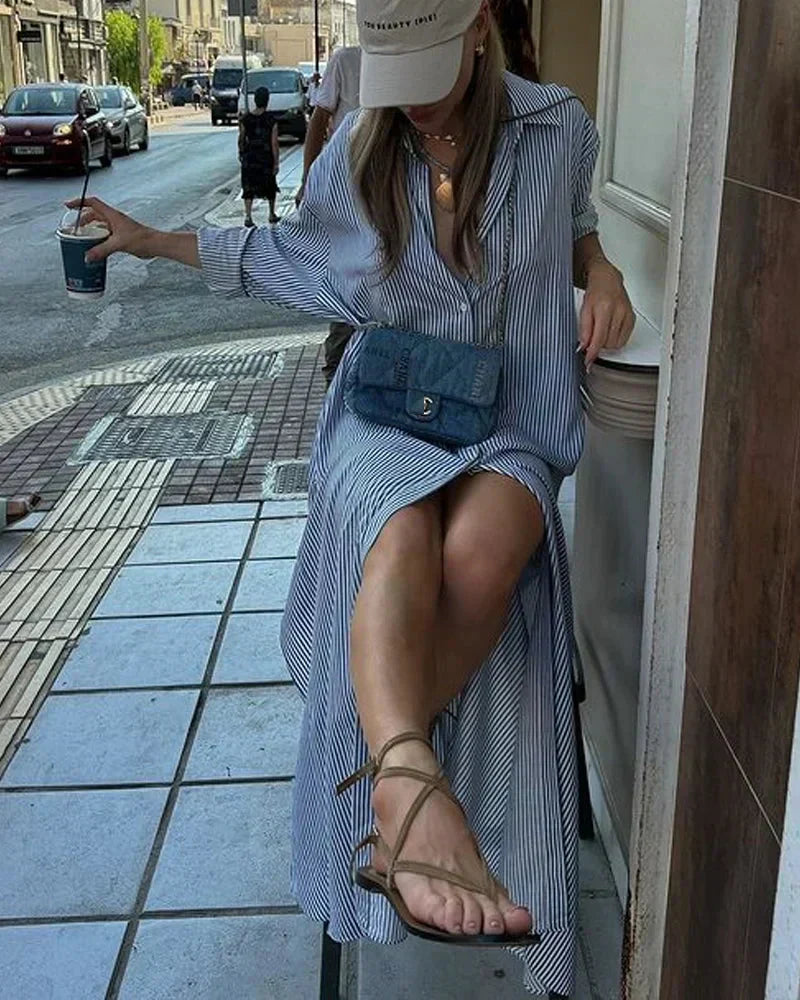 👗 50% OFF! 💐 Striped Cardigan – Loose & Asymmetrical Dress, Comfortable Fit & Relaxed Style
