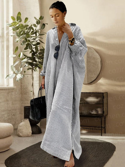 👗 50% OFF! 💐 Striped Cardigan – Loose & Asymmetrical Dress, Comfortable Fit & Relaxed Style