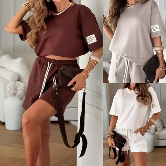 👗✨2025 Summer New Product! Women's Round Neck Drawstring Casual Set