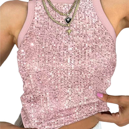 Sequin Round Neck Slim Fit Tank