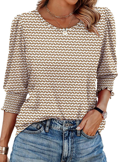 🔥Hot Sale 50% OFF💝✨Women Dressy Casual 3/4 Length Sleeve Blouses with Smocked Cuffs