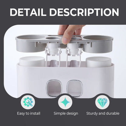 No-Drill Wall-Mounted Toothpaste Dispenser & Toothbrush and Cup Holder