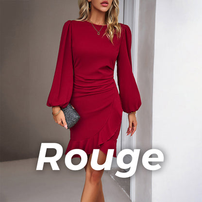 👠💋Elegant women's dress with puff sleeves and fringed hem