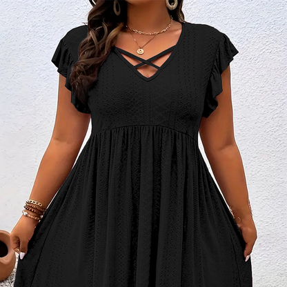 Women's V-Neck Ruffle Trim Dress