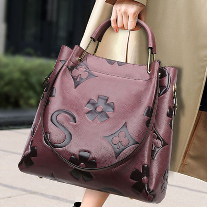 Large-Capacity Vintage Embossed Bucket Bag