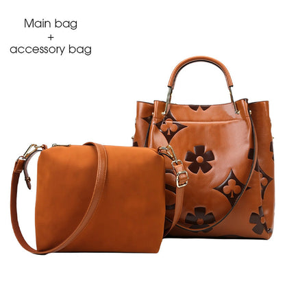 Large-Capacity Vintage Embossed Bucket Bag