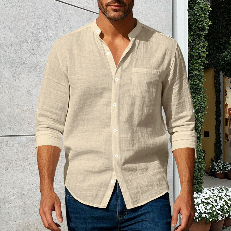 🔥Limited-time offer-Men's Linen Long Sleeve Stand Collar Shirt