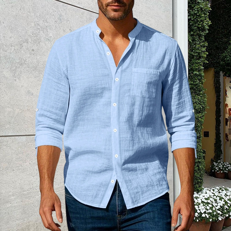 🔥Limited-time offer-Men's Linen Long Sleeve Stand Collar Shirt