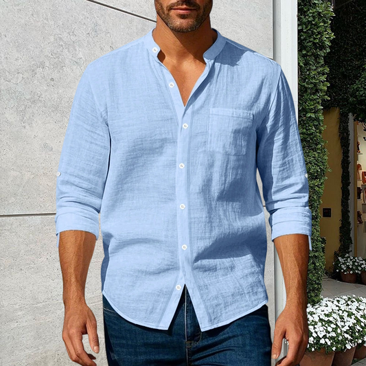 🔥Limited-time offer-Men's Linen Long Sleeve Stand Collar Shirt