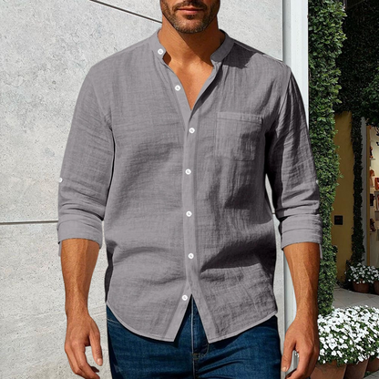 🔥Limited-time offer-Men's Linen Long Sleeve Stand Collar Shirt