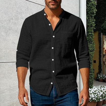 🔥Limited-time offer-Men's Linen Long Sleeve Stand Collar Shirt