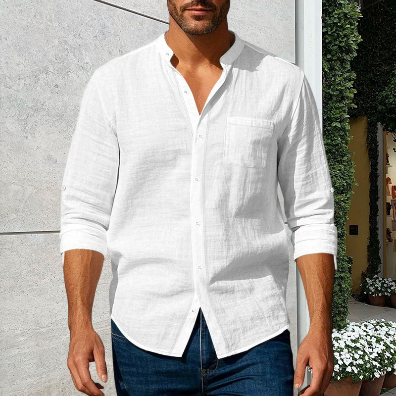 🔥Limited-time offer-Men's Linen Long Sleeve Stand Collar Shirt