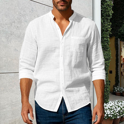 🔥Limited-time offer-Men's Linen Long Sleeve Stand Collar Shirt