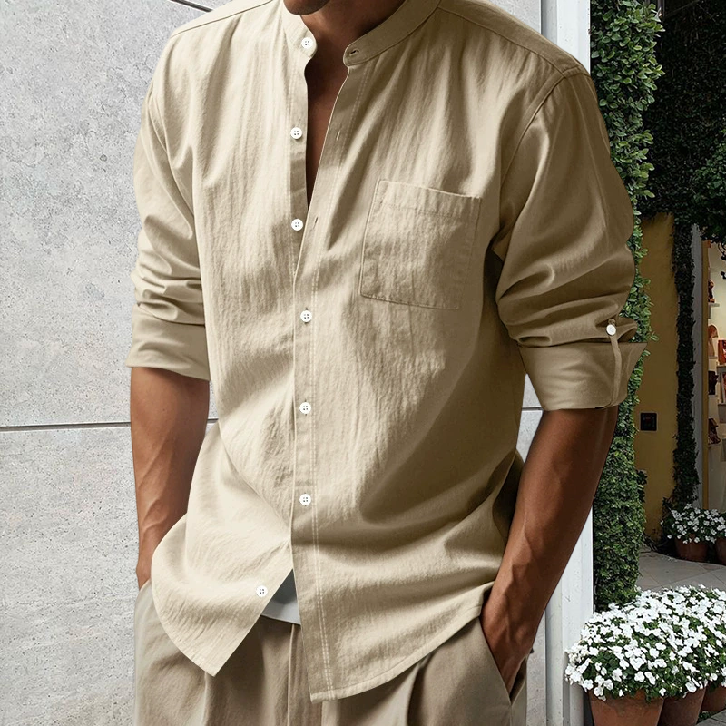 🔥Limited-time offer-Men's Linen Long Sleeve Stand Collar Shirt
