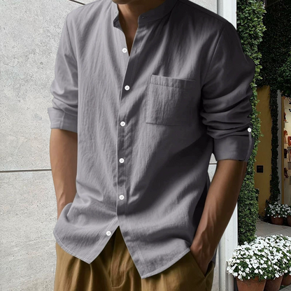 🔥Limited-time offer-Men's Linen Long Sleeve Stand Collar Shirt