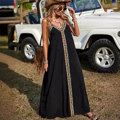 Women's Bohemian V-Neck Casual Spaghetti Straps Dress