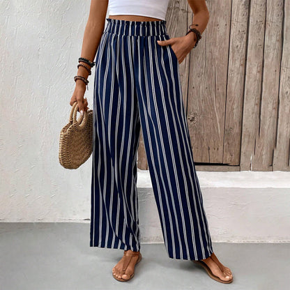 Women's High-Waisted Striped Wide-Leg Pants