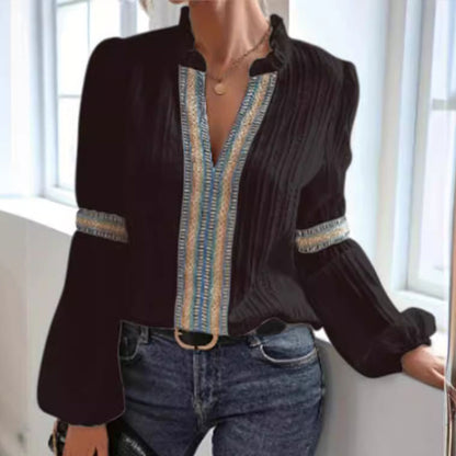 Women's Ethnic Style V-Neck Long Sleeve Shirt