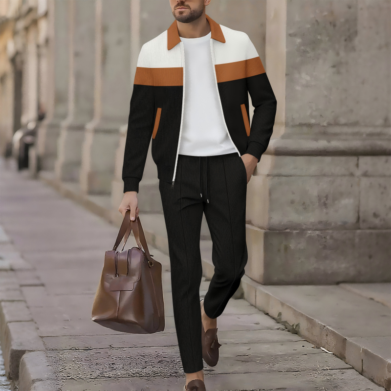 ⌛Limited-Time Offer-Trendy Men's Two-Piece Set - Color-Block Jacket & Pants