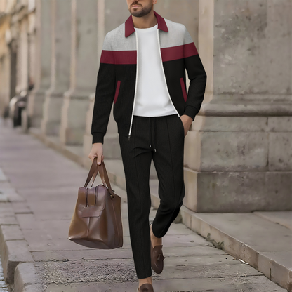 ⌛Limited-Time Offer-Trendy Men's Two-Piece Set - Color-Block Jacket & Pants