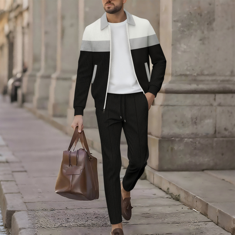 ⌛Limited-Time Offer-Trendy Men's Two-Piece Set - Color-Block Jacket & Pants