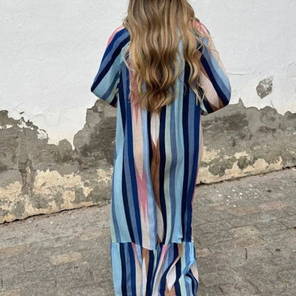 Women's V-Neck Long Sleeve Striped Dress