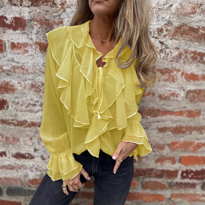🍂Autumn Sales 49% OFF🍁Solid Color Ruffle Bell-Sleeve Top