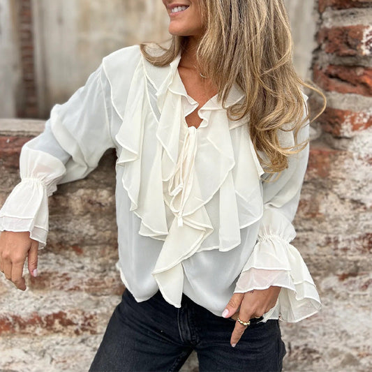 🍂Autumn Sales 49% OFF🍁Solid Color Ruffle Bell-Sleeve Top