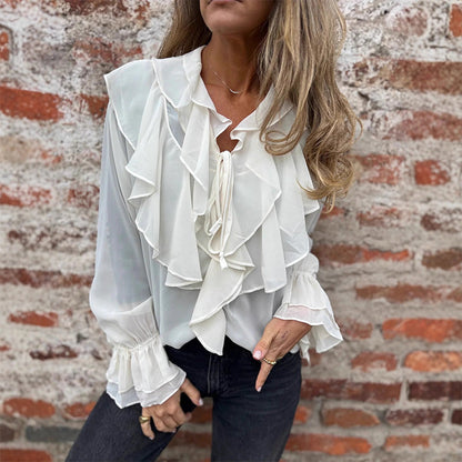 🍂Autumn Sales 49% OFF🍁Solid Color Ruffle Bell-Sleeve Top
