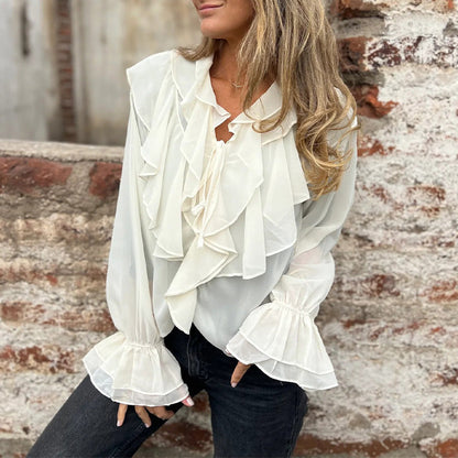 🍂Autumn Sales 49% OFF🍁Solid Color Ruffle Bell-Sleeve Top