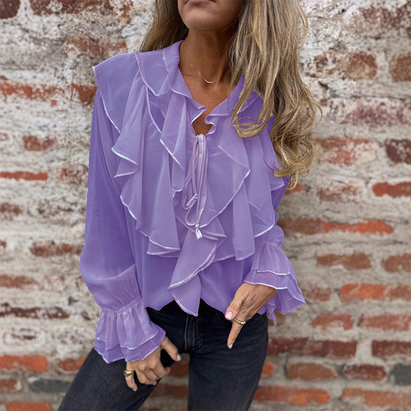🍂Autumn Sales 49% OFF🍁Solid Color Ruffle Bell-Sleeve Top