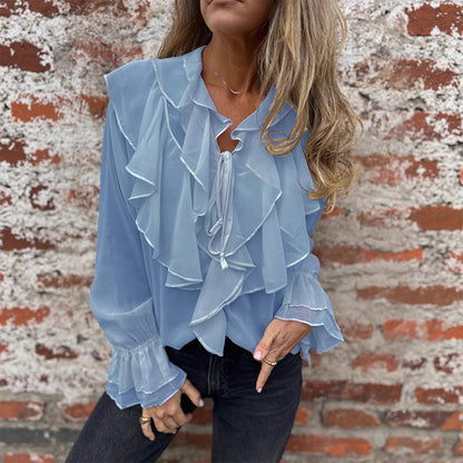 🍂Autumn Sales 49% OFF🍁Solid Color Ruffle Bell-Sleeve Top