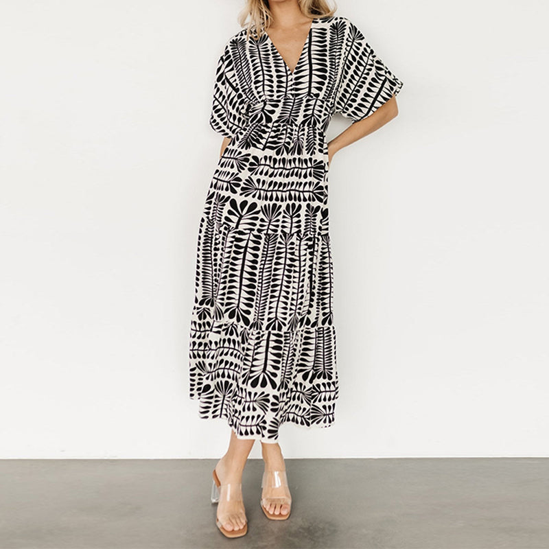 Women’s V-Neck A-Line Flowy Dress