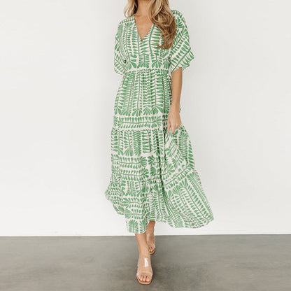 Women’s V-Neck A-Line Flowy Dress