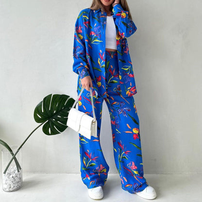 💜 LAST DAY PROMOTION - 50%OFF 💜Floral Print Shirt & Wide-Leg Pants Set