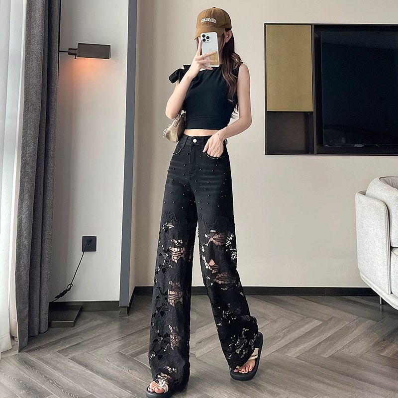 💜 LAST DAY PROMOTION - 50%OFF 💜Women’s Spliced Hot Rhinestones Printing Hollow Pants