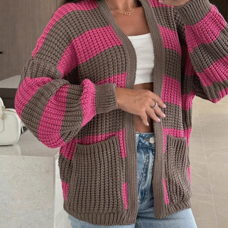 Women's Stylish Striped Open Front Sweater