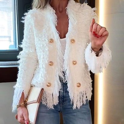 💜Limited stock available  50%OFF 💜 Women’s Fashion Button Tassel Short Coat