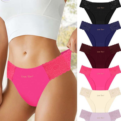 💜 LAST DAY PROMOTION - 50%OFF 💜 Women's Breathable Letter Print Lace Trim Briefs