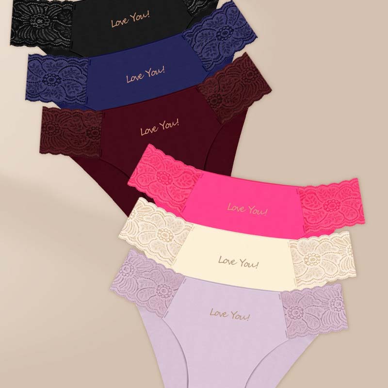 💜 LAST DAY PROMOTION - 50%OFF 💜 Women's Breathable Letter Print Lace Trim Briefs