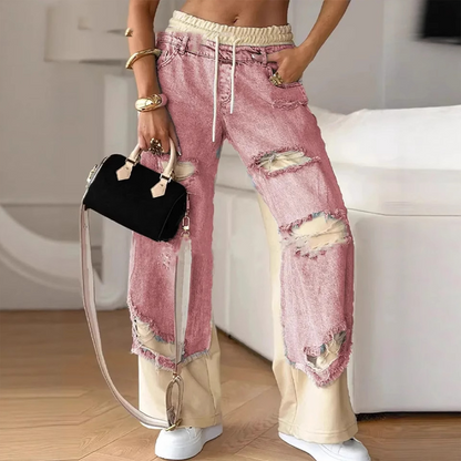 🔥Limited stock available 50% OFF🔥🍁Early Autumn Special Offer✨Patchwork Denim Elastic Drawstring Wide-Leg Pants