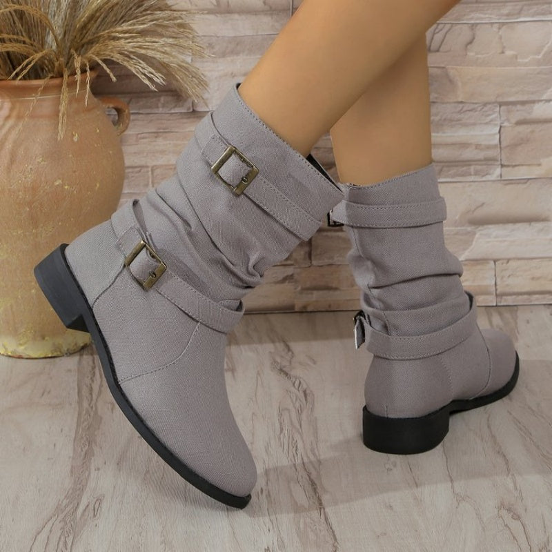 Women's Denim Buckle Strap Ankle Boots