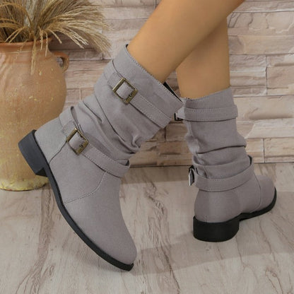 Women's Denim Buckle Strap Ankle Boots