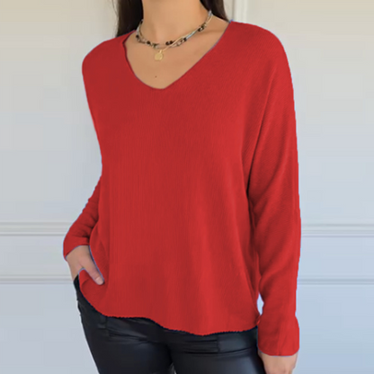 Women's Loose-Fitting V-Neck Knit Top