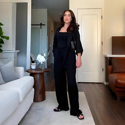 🍁Autumn's best-selling-Solid Color Relaxed Shirt & Wide-Leg Pants Set