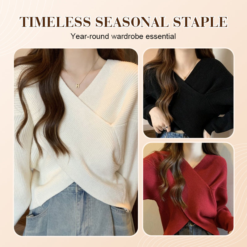 Chic V-Neck Long Sleeve Wrap Front Sweater