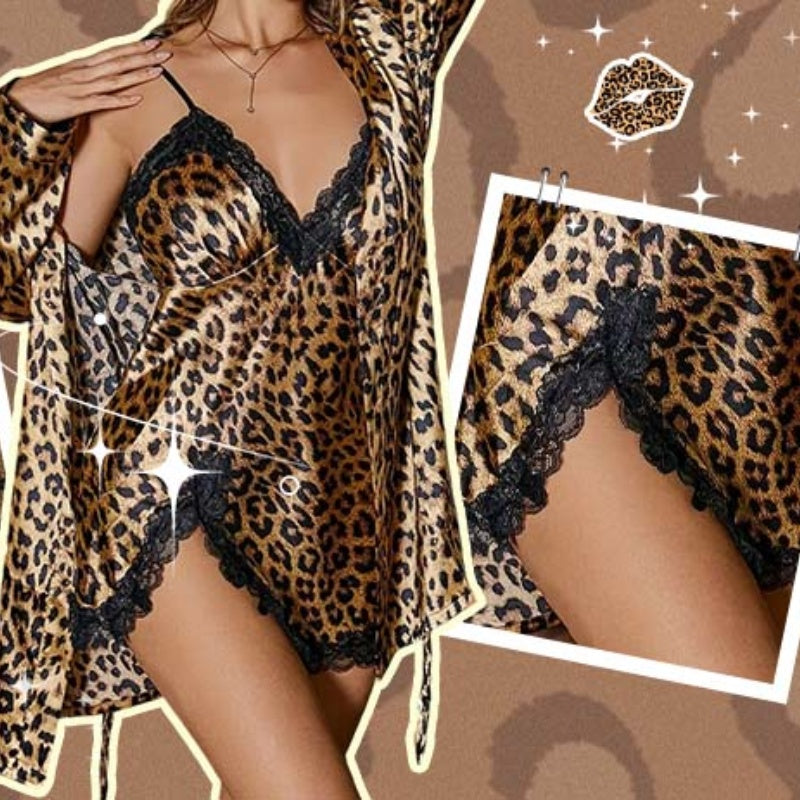 ⏳Limited time 50% discount💥Sexy Leopard Print Robe & Nightgown Set