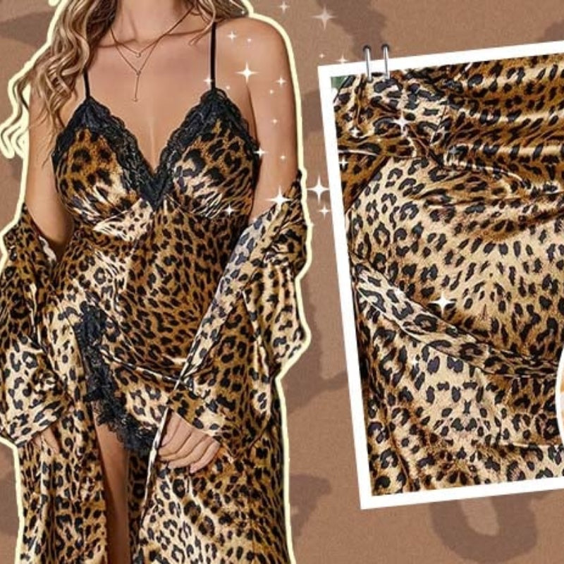 ⏳Limited time 50% discount💥Sexy Leopard Print Robe & Nightgown Set