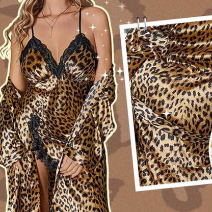 ⏳Limited time 50% discount💥Sexy Leopard Print Robe & Nightgown Set
